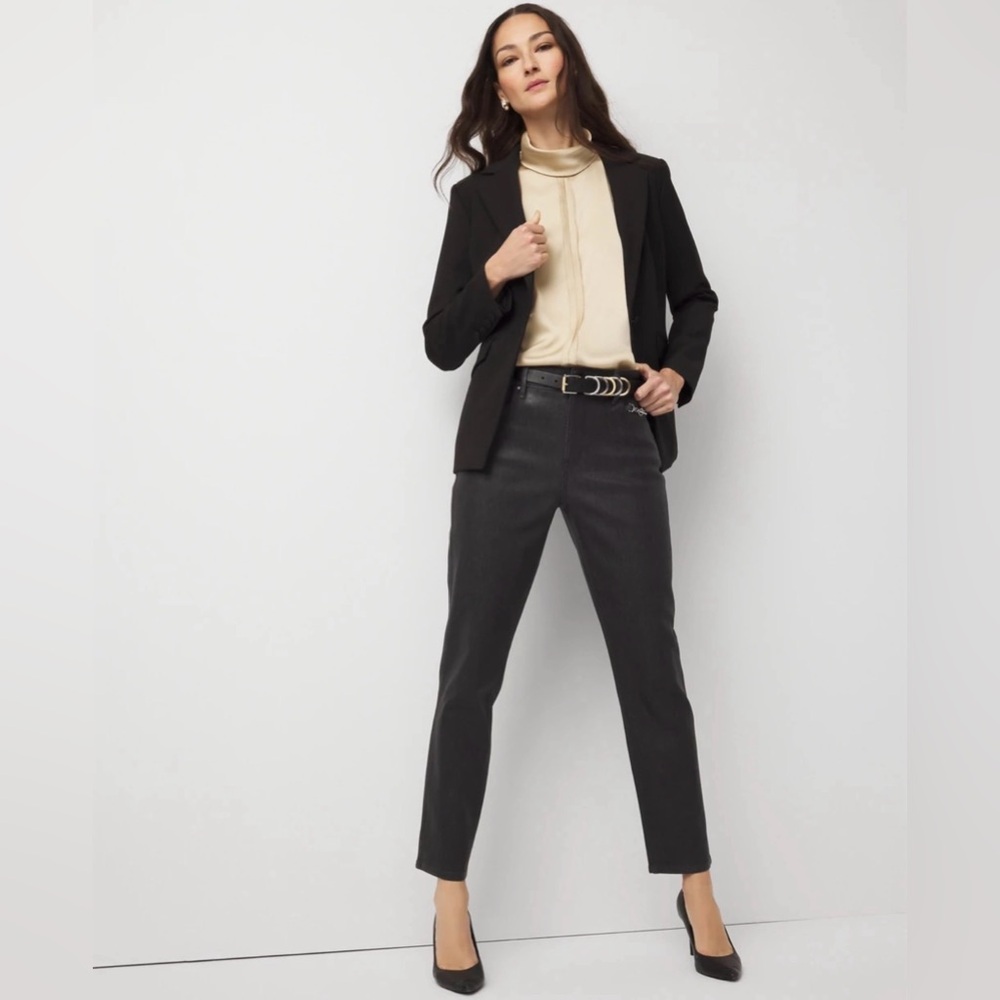 WHBM Black Clear Coated High Rise Ankle Jean
